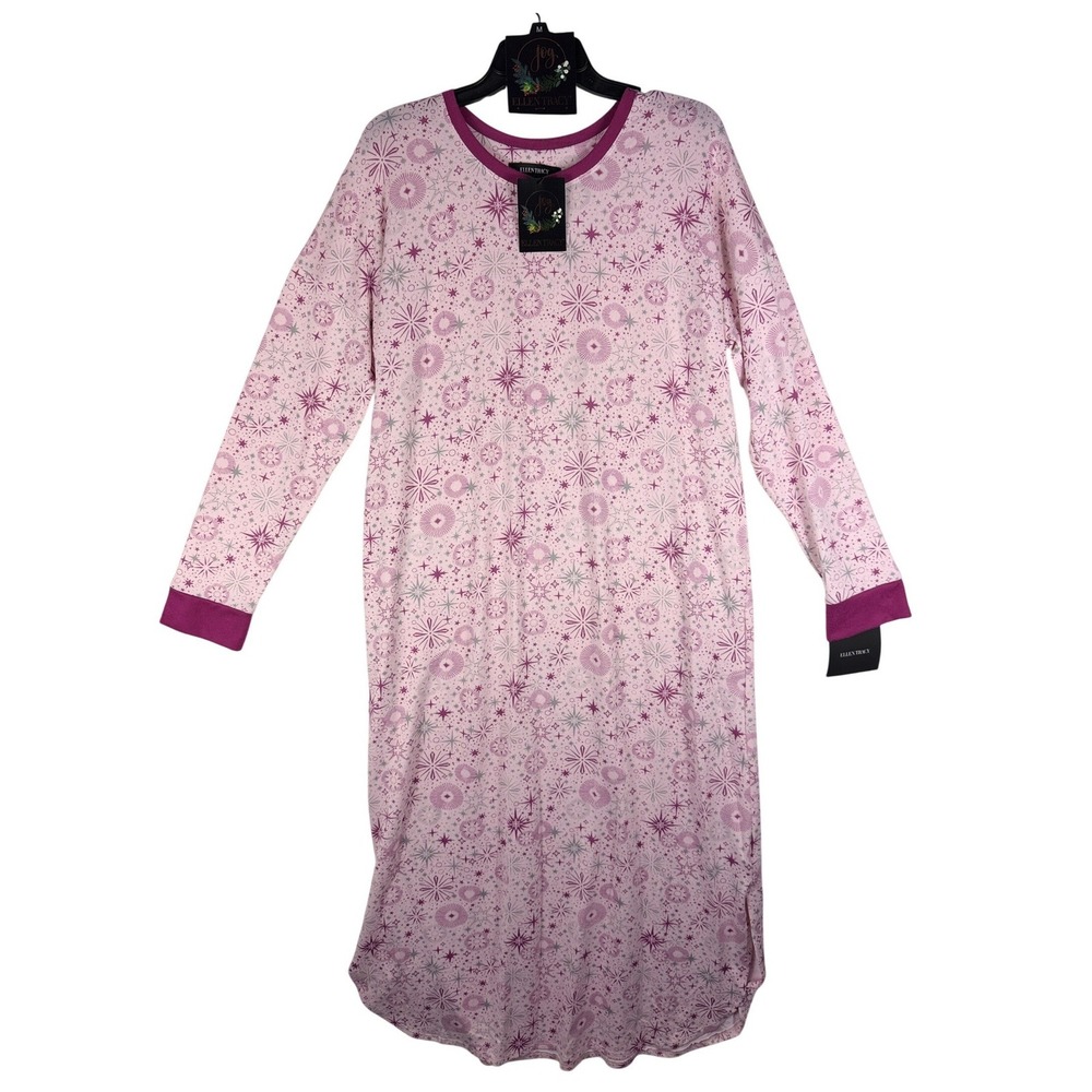 Ellen‎ Tracy Womens Pink Starburst Celestial Long Sleeve Nightgown M N882572 NWT